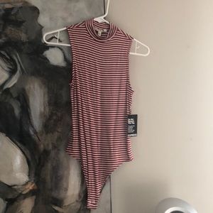 Burnt orange striped thong leotard